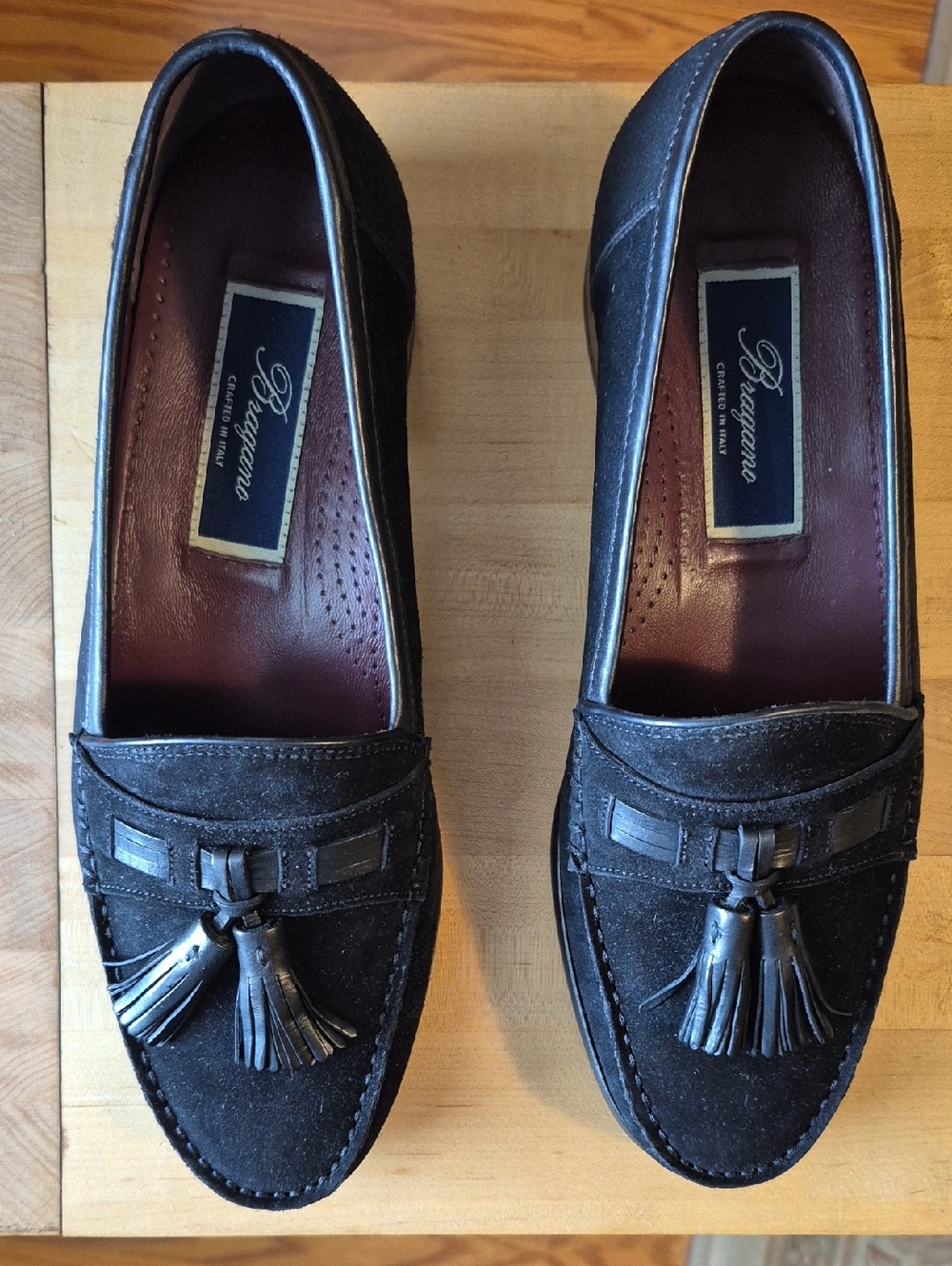 Bragano Made In Italy Black Suede Tassel Loafers for Men Size 7M